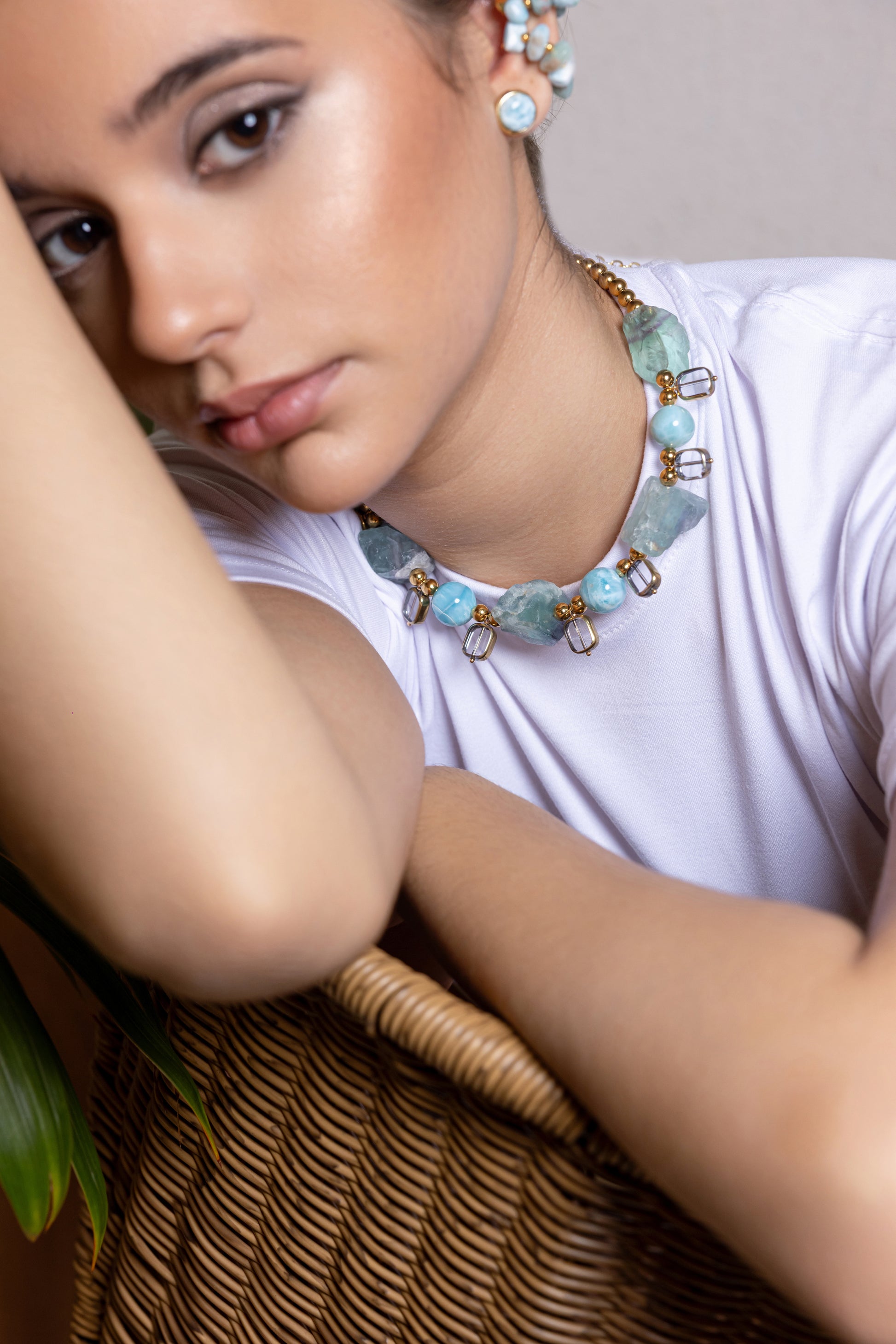 COLLAR LARIMAR / FLUORITA / CRISTALES