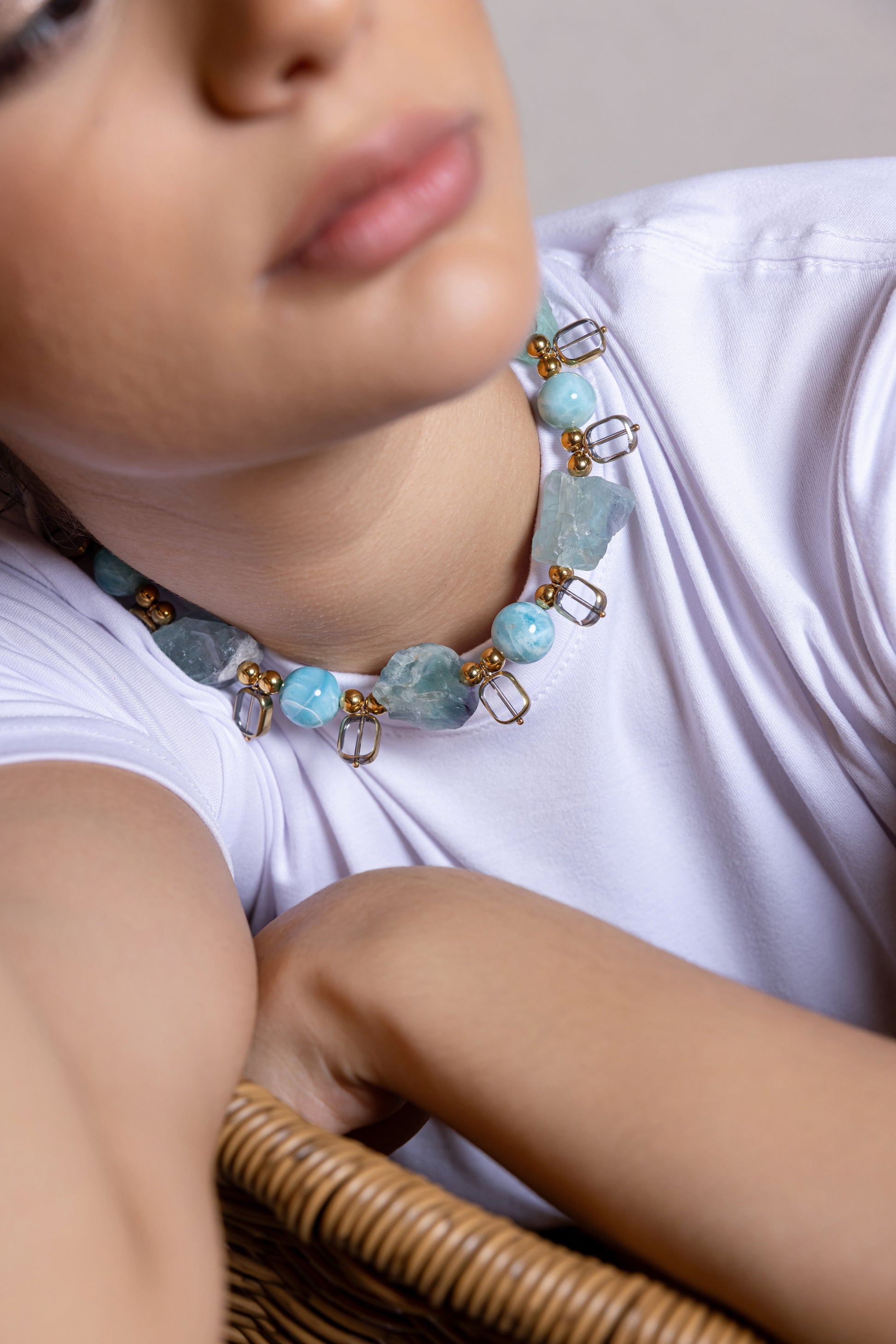 COLLAR LARIMAR / FLUORITA / CRISTALES
